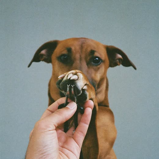 A dog's paw held for a nail trim